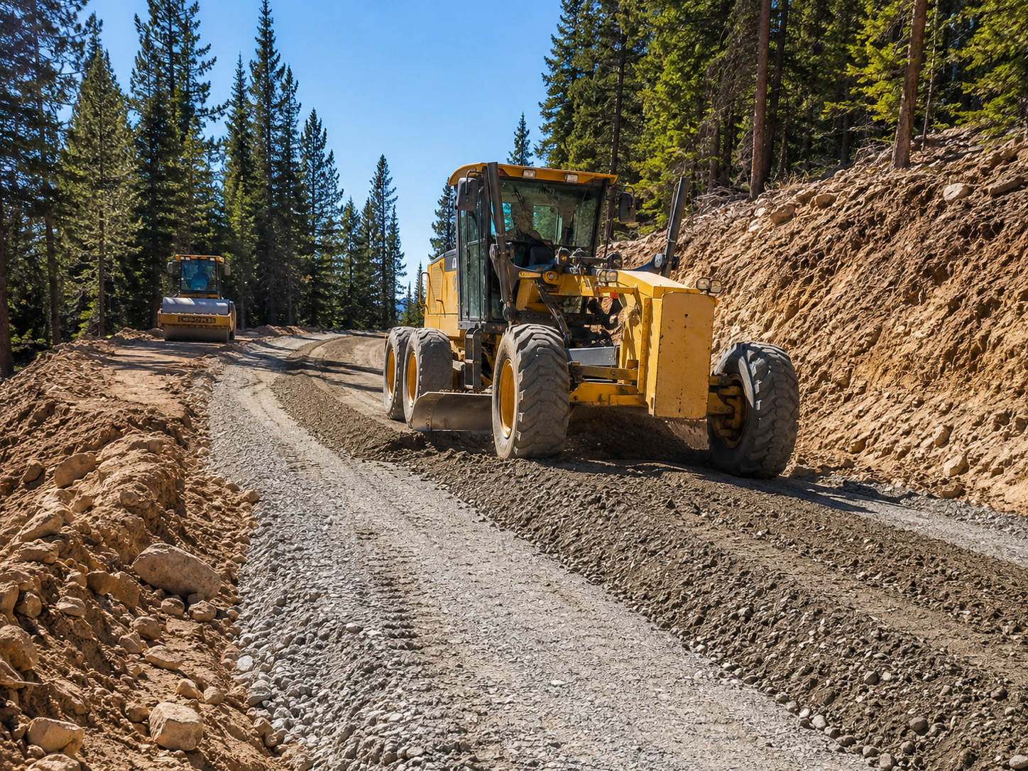 Skilled operator refining site grade for drainage control and stable construction base