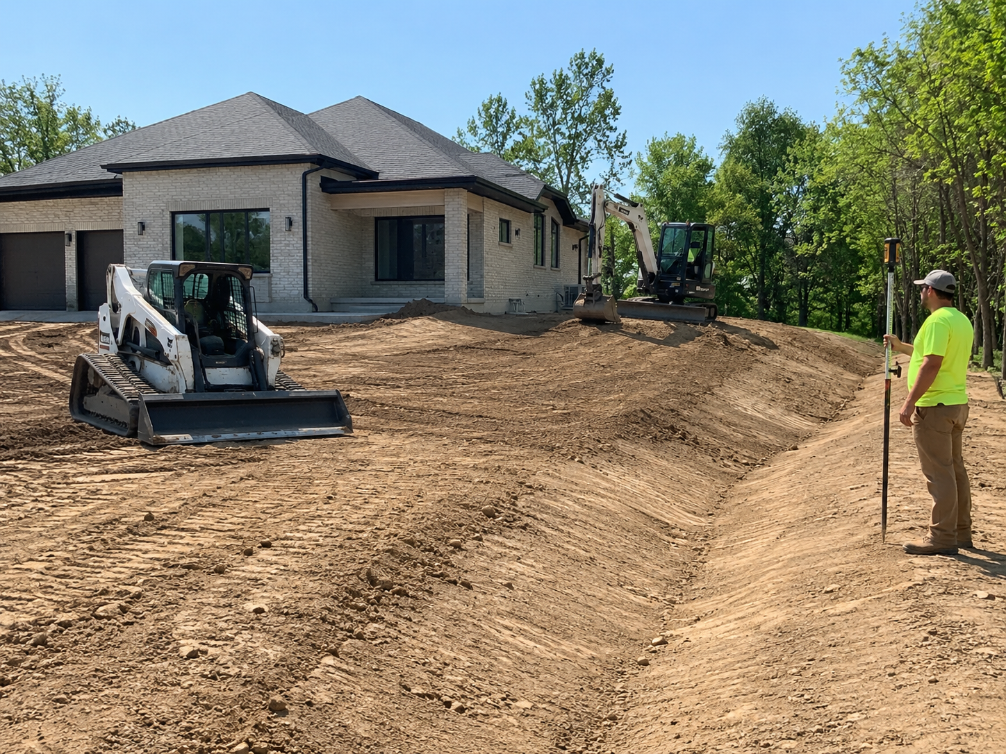 Crew performing excavation and grading on a sloped lot in Coweta - OK before foundation work