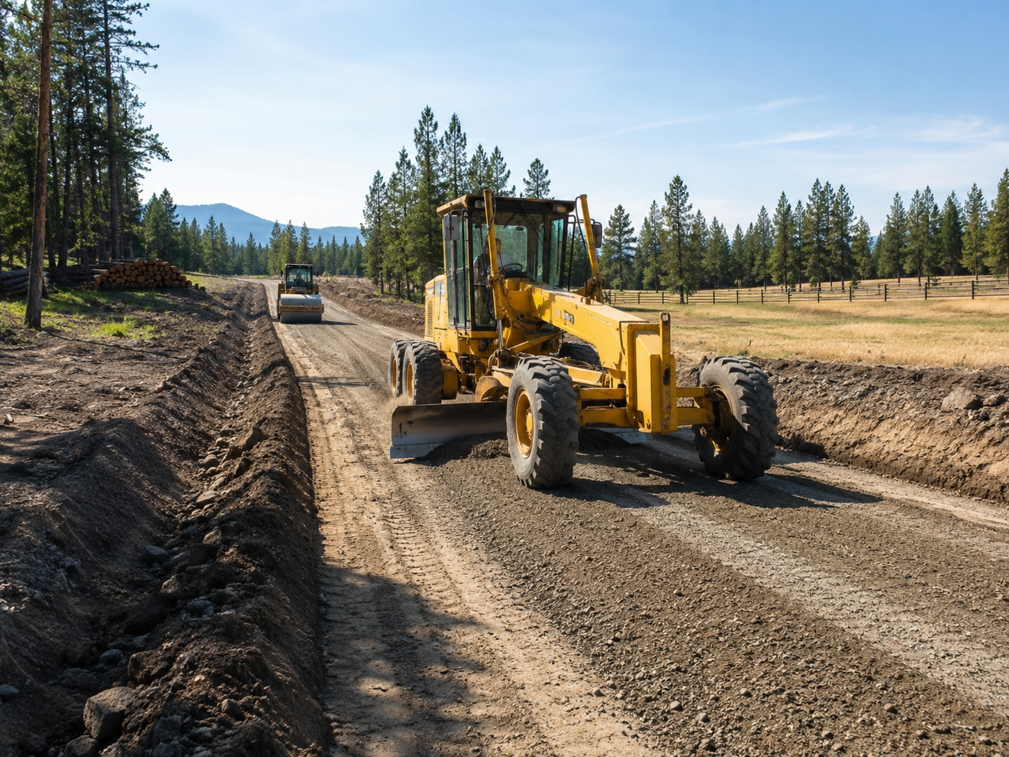 Excavation and Grading in Wagoner - OK in progress as a crew levels a future driveway path