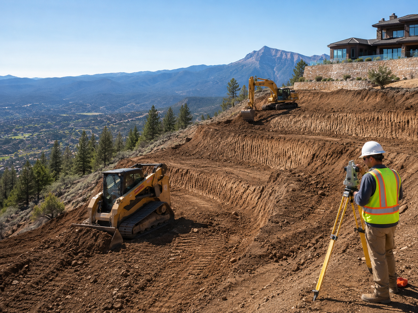Excavation and Grading in Porter - OK underway as an operator shapes a building pad after rainfall