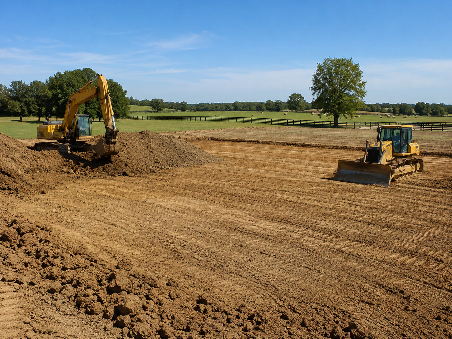 Crew performing excavation and grading on a Porter - OK lot to correct drainage and contour issues